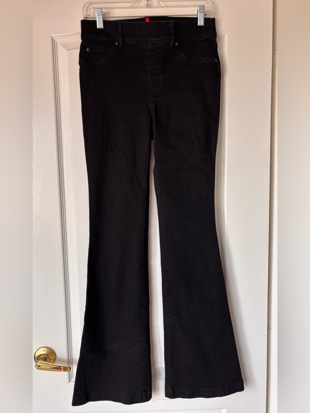 SPANX Washed Black Pull On Denim Flare Jeans Size Medium classic stretch